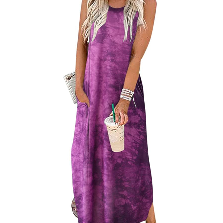ANRABESS Women's Casual Loose Sundress Long Dress Sleeveless Split Maxi Dresses Summer Beach Dress with Pockets