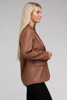 Sleek Pu Leather Blazer with Front Closure - Guy Christopher 