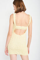 SMOCKED OPEN BACK MINI DRESS - Guy Christopher 