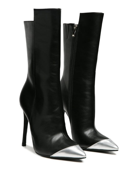 TWITCH Silver Dip Stiletto Boot in Black - Guy Christopher 