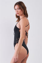 V-Neck Lace Up Criss Cross One Piece Swimsuit - Guy Christopher 
