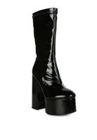 VINKELE Patent PU Platform Heeled Calf Boots - Guy Christopher 