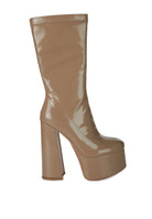 VINKELE Patent PU Platform Heeled Calf Boots - Guy Christopher 