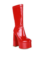 VINKELE Patent PU Platform Heeled Calf Boots - Guy Christopher 