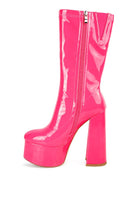 VINKELE Patent PU Platform Heeled Calf Boots - Guy Christopher 