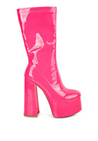 VINKELE Patent PU Platform Heeled Calf Boots - Guy Christopher 