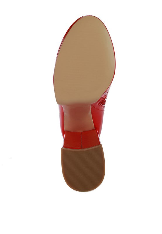 VINKELE Patent PU Platform Heeled Calf Boots - Guy Christopher 