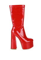 VINKELE Patent PU Platform Heeled Calf Boots - Guy Christopher 