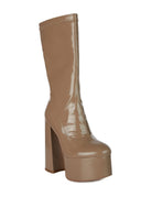 VINKELE Patent PU Platform Heeled Calf Boots - Guy Christopher 