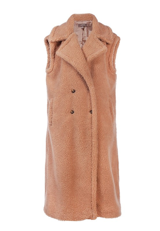 Sleeveless Double Breasted Teddy Coat - Guy Christopher 