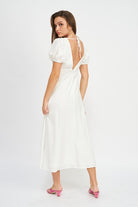 V NECK MAXI DRESS WITH PUFF SLEEVES - Guy Christopher 