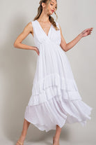 V NECK RUFFLE MAXI DRESS - Guy Christopher 