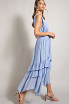 V NECK RUFFLE MAXI DRESS - Guy Christopher 