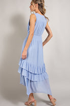 V NECK RUFFLE MAXI DRESS - Guy Christopher 