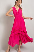 V NECK RUFFLE MAXI DRESS - Guy Christopher 