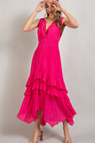 V NECK RUFFLE MAXI DRESS - Guy Christopher 