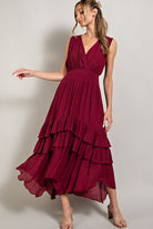 V NECK RUFFLE MAXI DRESS - Guy Christopher 