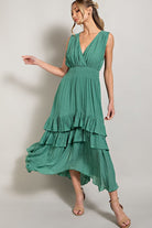 V NECK RUFFLE MAXI DRESS - Guy Christopher 