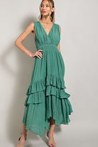 V NECK RUFFLE MAXI DRESS - Guy Christopher 