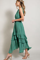 V NECK RUFFLE MAXI DRESS - Guy Christopher 