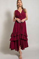 V NECK RUFFLE MAXI DRESS - Guy Christopher 