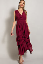 V NECK RUFFLE MAXI DRESS - Guy Christopher 