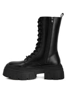 Tatum Faux Leather Combat Chunky Boots - Guy Christopher 