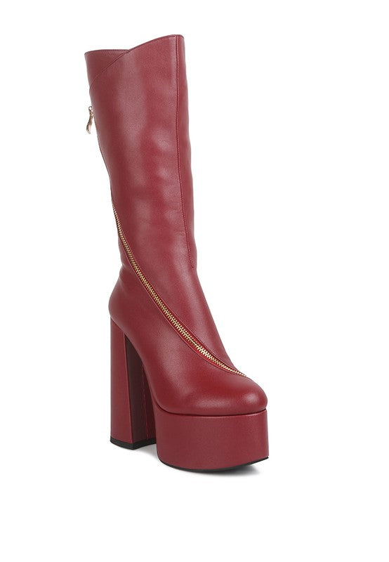 Tzar Faux Leather High Heeled Platfrom Calf Boots - Guy Christopher 