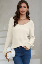 V-Neck Long Sleeve Knit Top - Guy Christopher 