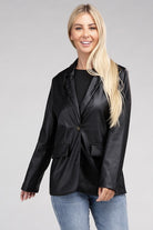 Sleek Pu Leather Blazer with Front Closure - Guy Christopher 