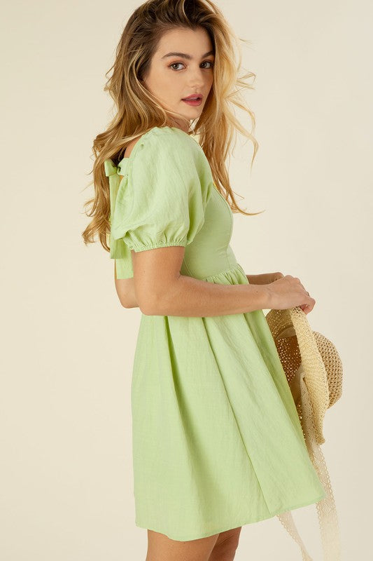 Tie back dress with puff sleeves - Guy Christopher 