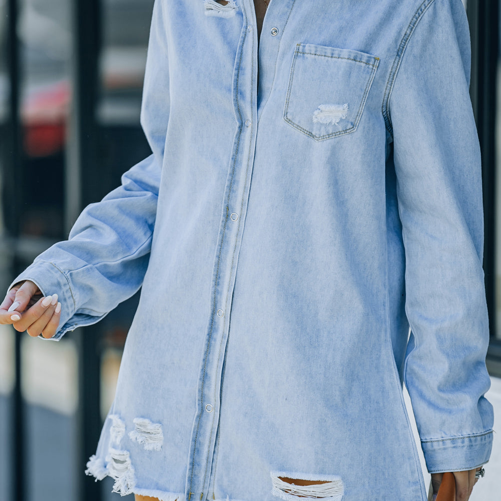 Distressed Snap Down Denim Jacket