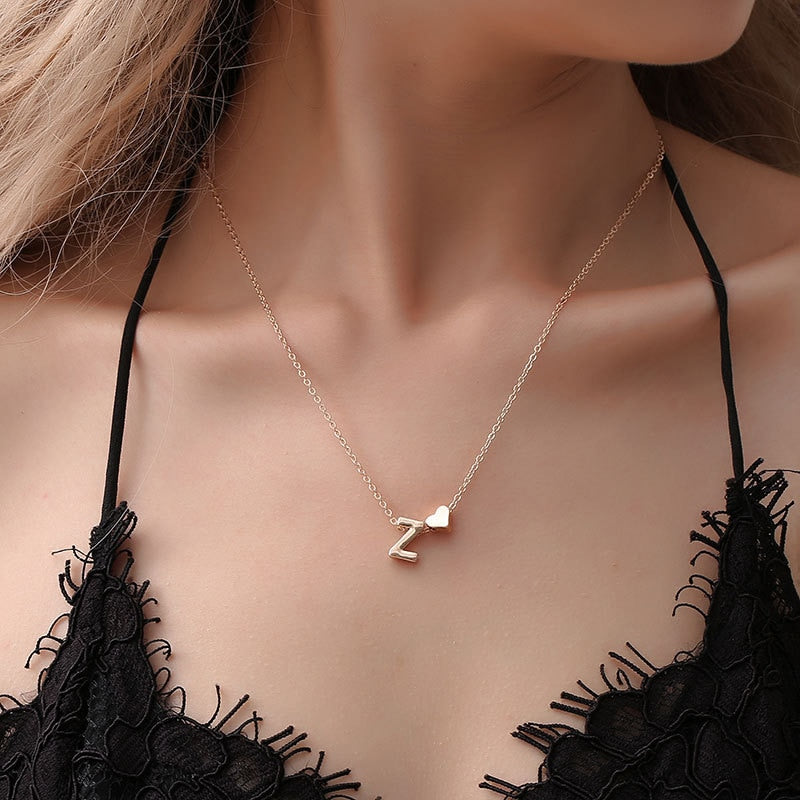 SUMENG Fashion Tiny Heart Dainty Initial Necklace Gold Silver Color Letter Name Choker Necklace For Women Pendant Jewelry Gift - Guy Christopher 