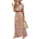 HOT SALE!! Boho Women V Neck Short Sleeve Paisley Print Belt Large Hem Beach Long Dress print dress summer beach dress with belt - Guy Christopher 