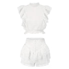 High Quality 2022 Sunday Set elastic waistband Cropped top with ruffle detail and cute ruffle mini shorts skirts - Guy Christopher 