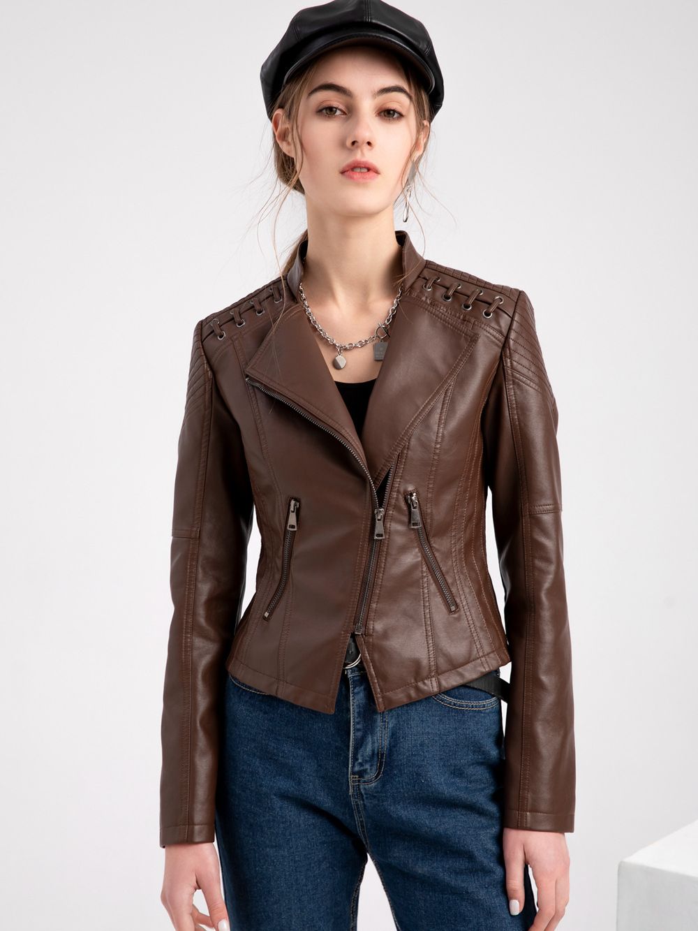 Autumn Winter Pu Faux Women's Leather Jackets Long Sleeve Zipper Slim Motorcycle Biker Leather Coat Loose Female Outwear Tops 4X - Guy Christopher 