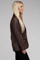 Sleek Pu Leather Blazer with Front Closure - Guy Christopher 