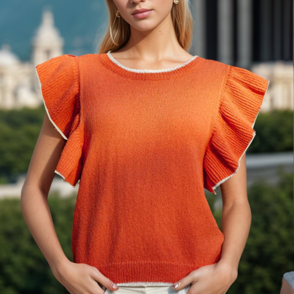 Ruffled Round Neck Knit Top