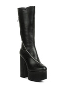 Tzar Faux Leather High Heeled Platfrom Calf Boots - Guy Christopher 