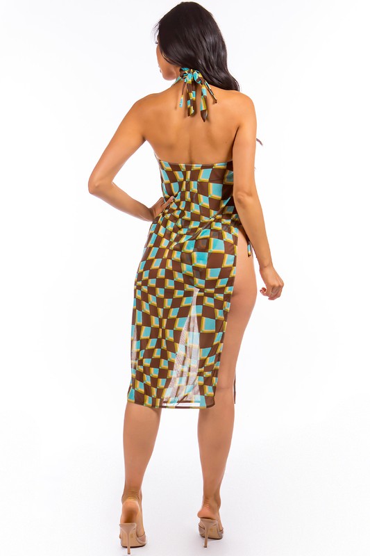 THREE PIECE BIKINI CHECKER PRINT AND COVER UP - Guy Christopher 