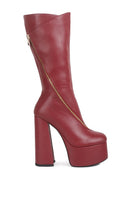 Tzar Faux Leather High Heeled Platfrom Calf Boots - Guy Christopher 