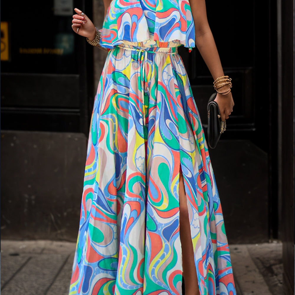 Slit Printed Tube Maxi Dress