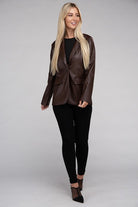 Sleek Pu Leather Blazer with Front Closure - Guy Christopher 