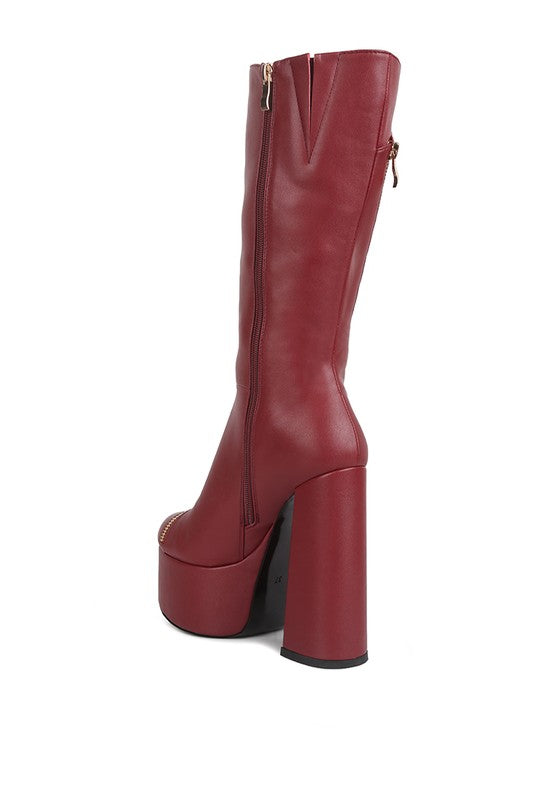 Tzar Faux Leather High Heeled Platfrom Calf Boots - Guy Christopher 