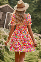 Smocked Sweetheart Neck Flounce Sleeve Mini Dress - Guy Christopher 
