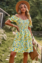 Smocked Sweetheart Neck Flounce Sleeve Mini Dress - Guy Christopher 