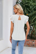 V-Neck Flutter Sleeve Eyelet Top - Guy Christopher 