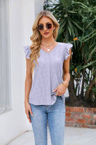 V-Neck Flutter Sleeve Eyelet Top - Guy Christopher 