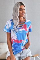 Starlight Dreams - Dazzling Tie-Dye Strappy Neck Tee - Embrace Comfort and Elegance - Guy Christopher 