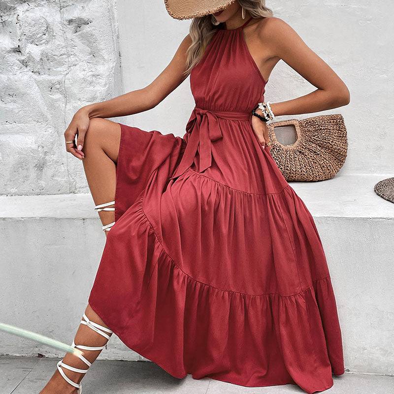 Tie Belt Tiered Midi Dress - Guy Christopher 